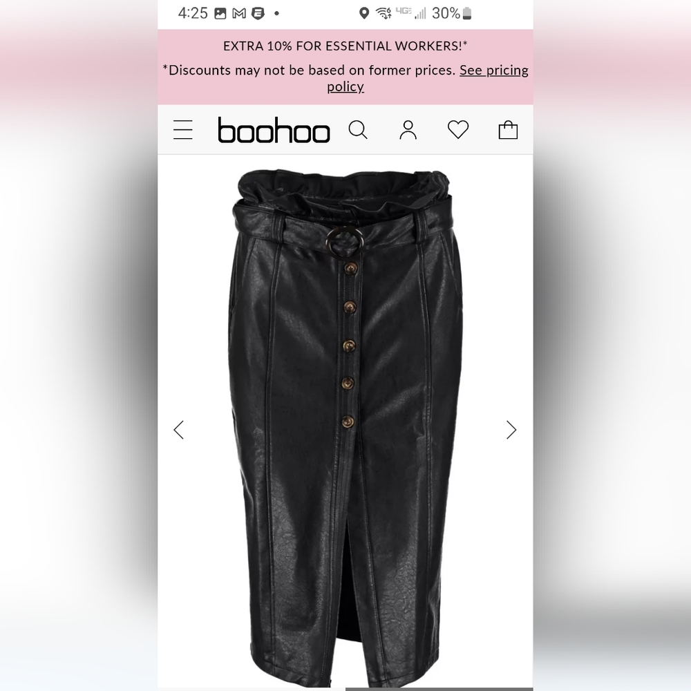 Boohoo Faux Paperbag Leather Skirt - Size 4 - Black